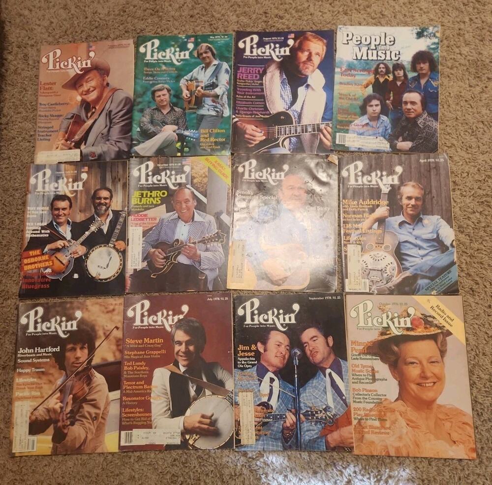 Lot Of 12 Pickin’ Magazine of Bluegrass Old-Time Country Music 1979 1978